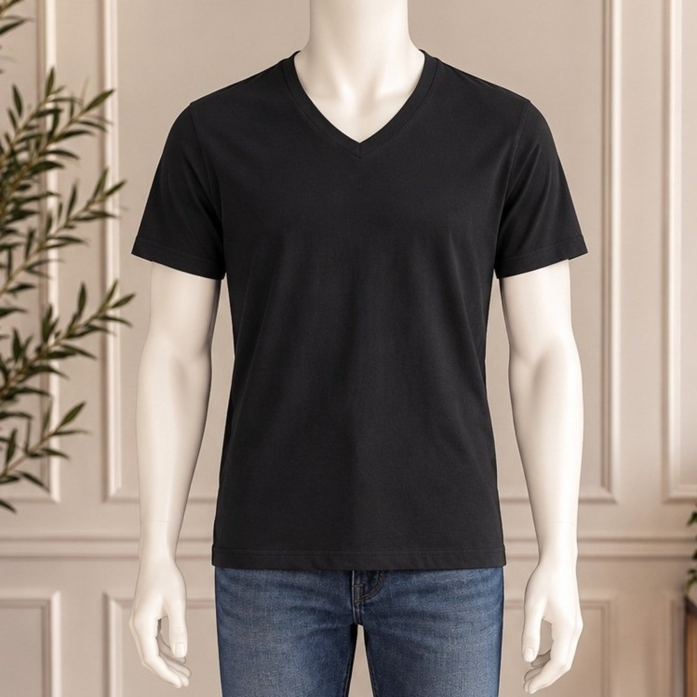 Fresh Clean Threads Mens V-Neck T-Shirt StratusSoft Blend Black Medium